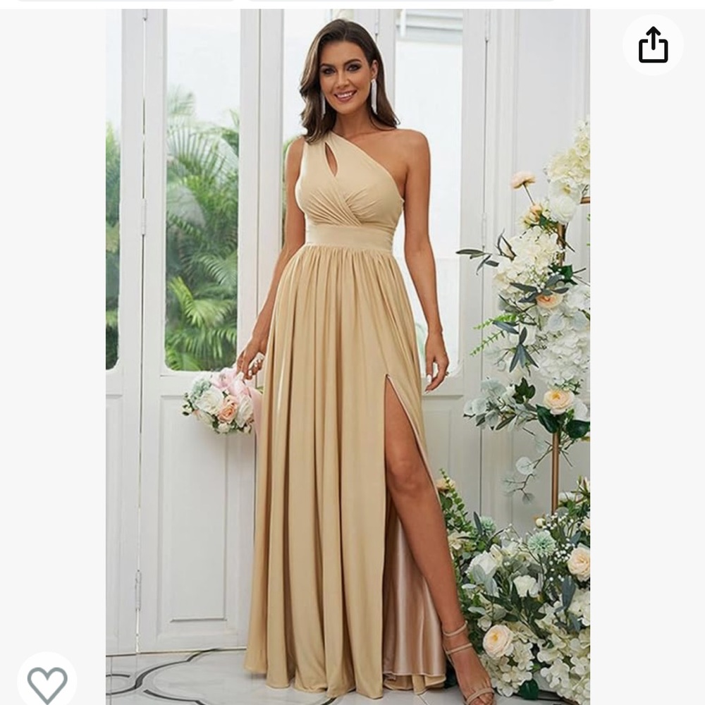 Champagne beige bridesmaid wedding one shoulder dress